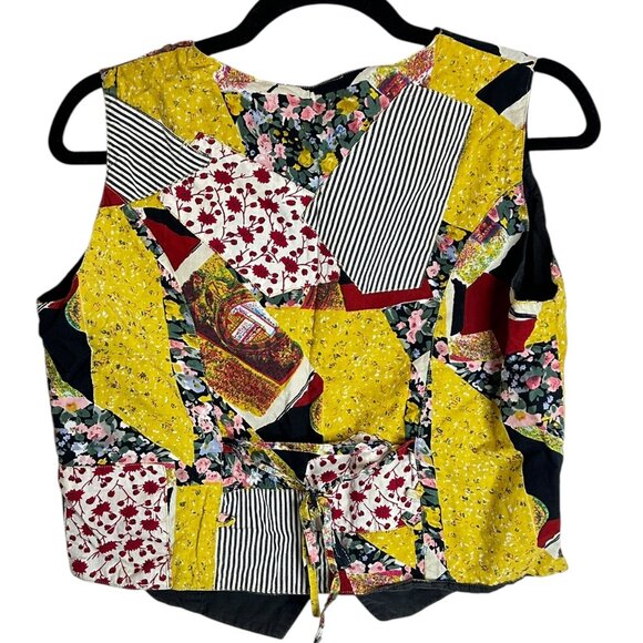 Vintage‎ Patchwork Vest Women’s M Boho Artsy Cotton Lace-Up Eclectic Hippie - Picture 2 of 3